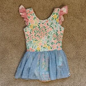 18-24 Month Cheeky Plum Floral Leotard with Skirt. Gently used.